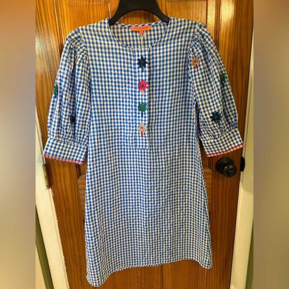 Vilagallo Palm Trees Gingham Resortwear Dress - Picture 2 of 8